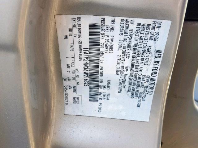 1FAFP34N36W216322 - 2006 FORD FOCUS ZX4 SILVER photo 10