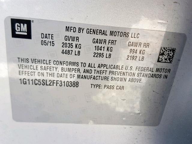 1G11C5SL2FF310388 - 2015 CHEVROLET MALIBU 1LT 银色 照片 10