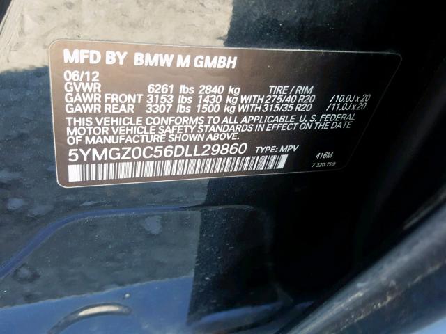 5YMGZ0C56DLL29860 - 2013 BMW X6 M BLACK photo 10