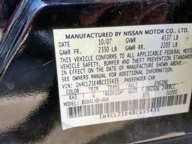 1N4CL21E48C155435 - 2008 NISSAN ALTIMA HYB BLACK photo 10