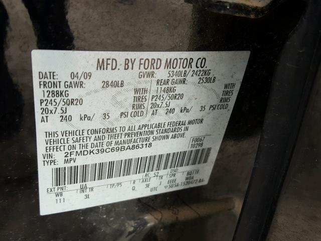 2FMDK39C69BA86318 - 2009 FORD EDGE LIMIT BLACK photo 10