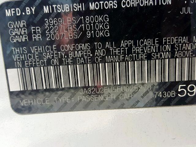 JA32U2FU5FU025270 - 2015 MITSUBISHI LANCER ES WHITE photo 10