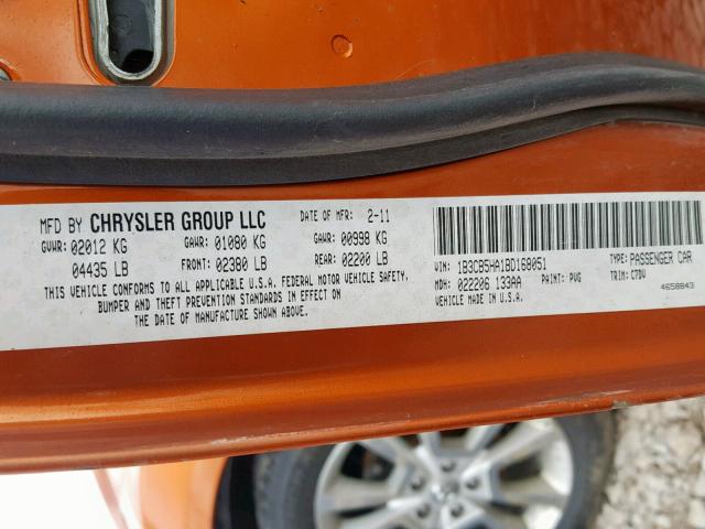 1B3CB5HA1BD168051 - 2011 DODGE CALIBER HE ORANGE photo 10