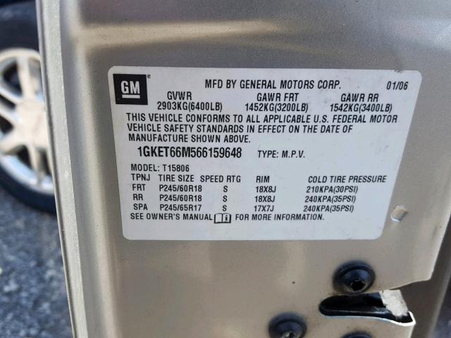 1GKET66M566159648 - 2006 GMC ENVOY DENA SILVER photo 10