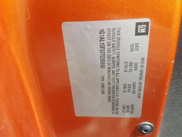 1G1AL15F377235890 - 2007 CHEVROLET COBALT LT ORANGE photo 10