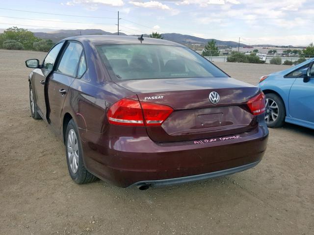 1VWAP7A38DC061096 - 2013 VOLKSWAGEN PASSAT S MAROON photo 3