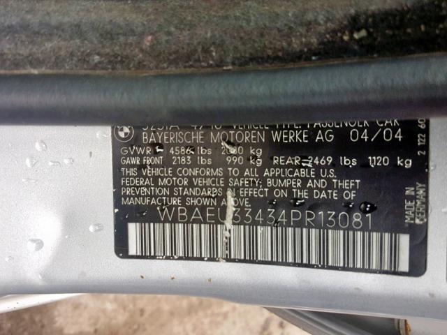 WBAEU33434PR13081 - 2004 BMW 325 XI SILVER photo 10