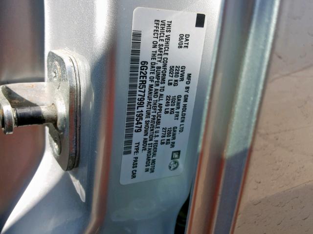 6G2ER57799L195479 - 2009 PONTIAC G8 SILVER photo 10