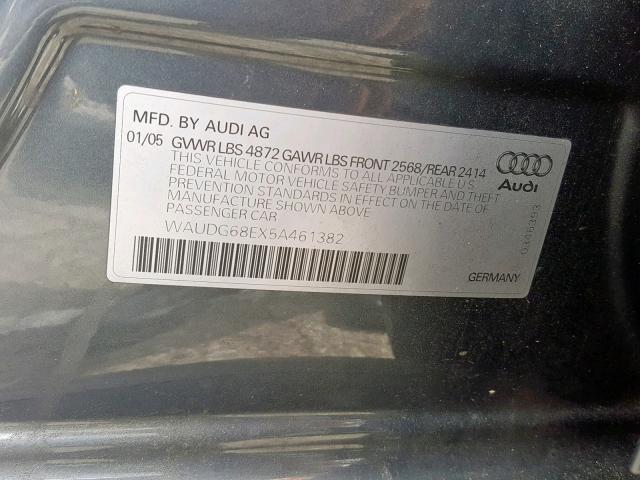 WAUDG68EX5A461382 - 2005 AUDI A4 3.2 QUA BLUE photo 10