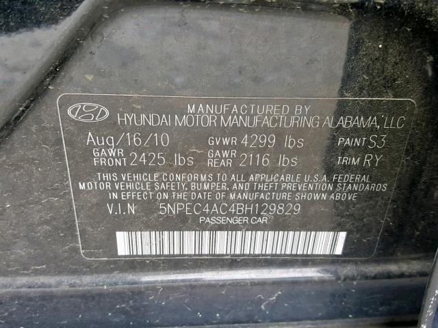 5NPEC4AC4BH129829 - 2011 HYUNDAI SONATA SE BLACK photo 10