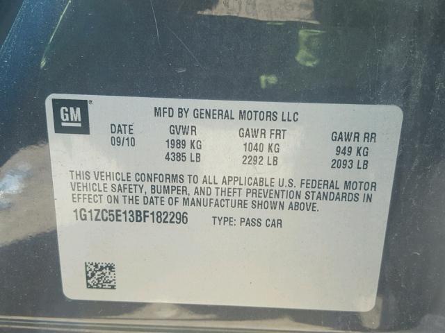 1G1ZC5C13BF182296 - 2011 CHEVROLET MALIBU 1LT 灰色 照片 10