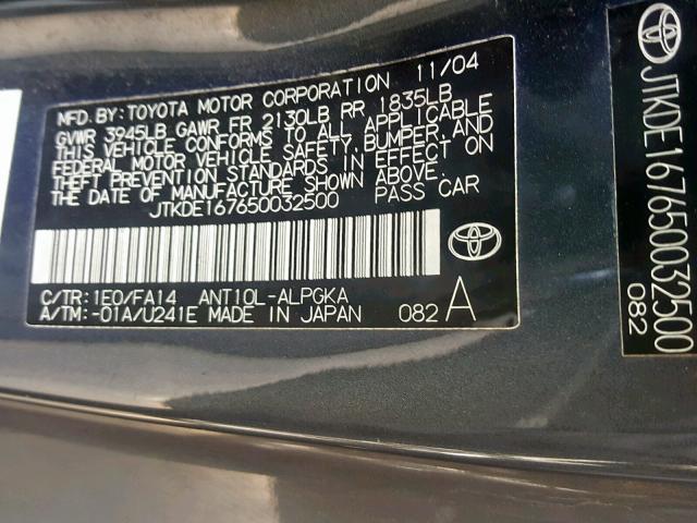 JTKDE167650032500 - 2005 TOYOTA SCION TC 灰色 照片 10
