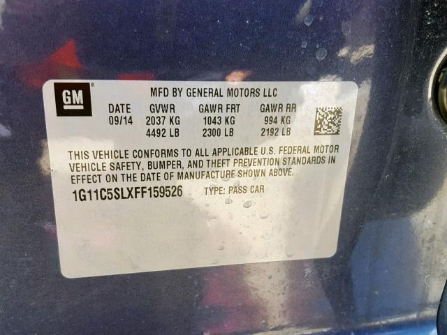 1G11C5SLXFF159526 - 2015 CHEVROLET MALIBU 1LT 蓝色 照片 10