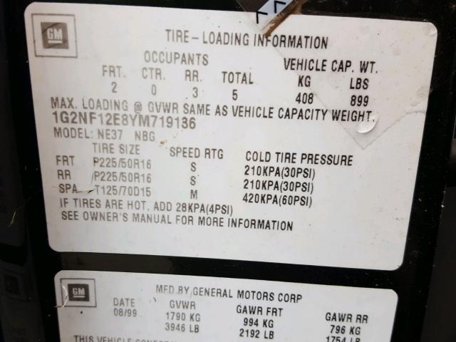 1G2NF12E8YM719136 - 2000 PONTIAC GRAND AM S GREEN photo 10