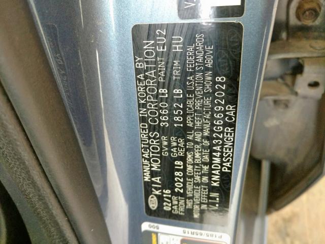 KNADM4A32G6692028 - 2016 KIA RIO LX GRAY photo 10