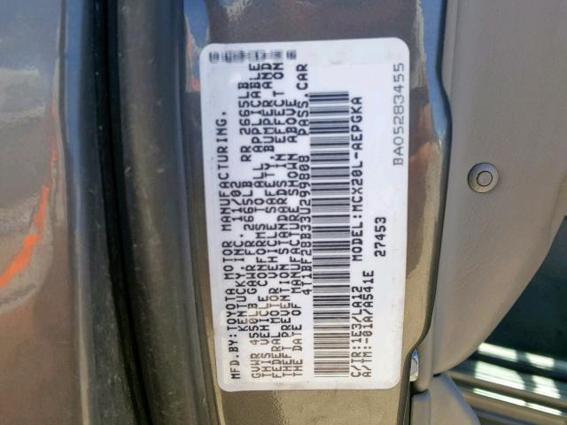 4T1BF28B33U299808 - 2003 TOYOTA AVALON XL GRAY photo 10