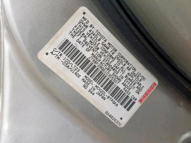 JT8BF28G610305507 - 2001 LEXUS ES 300 SILVER photo 10