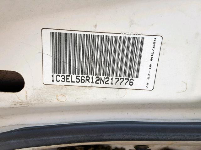 1C3EL56R12N217776 - 2002 CHRYSLER SEBRING LX WHITE photo 10