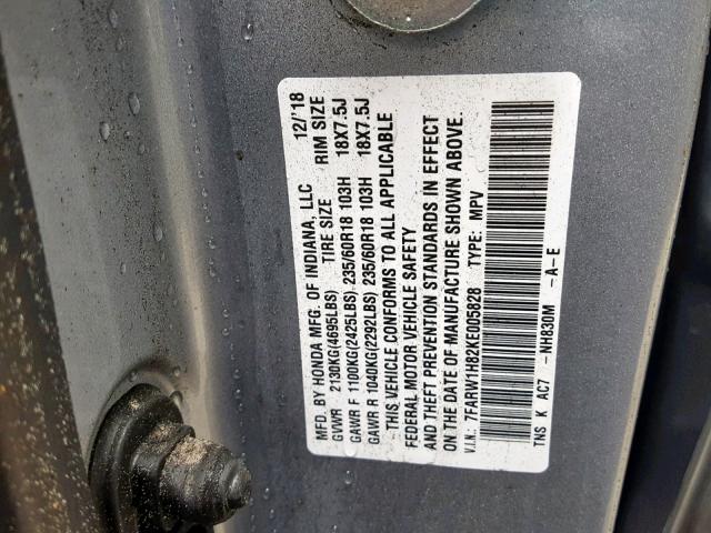 7FARW1H82KE005828 - 2019 HONDA CR-V EXL SILVER photo 10