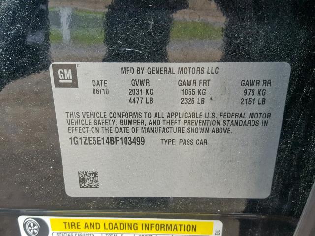 1G1ZE5E14BF103499 - 2011 CHEVROLET MALIBU LTZ 黑色 照片 10