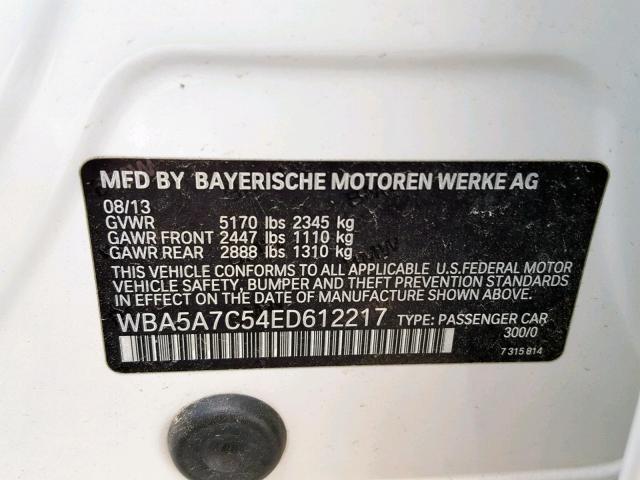 WBA5A7C54ED612217 - 2014 BMW 528 XI WHITE photo 10