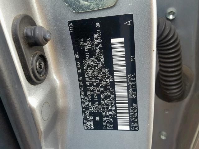 5TDBY67A48S001017 - 2008 TOYOTA SEQUOIA PL SILVER photo 10