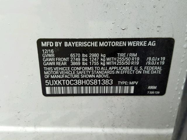 5UXKT0C38H0S81383 - 2017 BMW X5 XDR40E WHITE photo 10