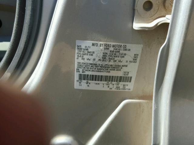 2FMDK3KC0BBA77355 - 2011 FORD EDGE LIMIT SILVER photo 10