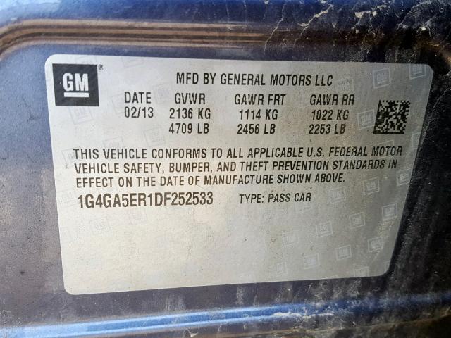 1G4GA5ER1DF252533 - 2013 BUICK LACROSSE BLUE photo 10