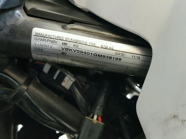 VBKV59401GM938189 - 2016 KTM 1290 SUPER WHITE photo 10