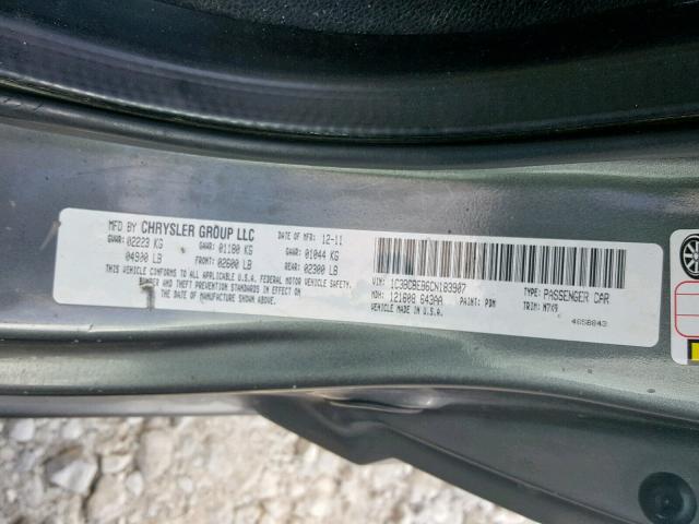 1C3BCBEB6CN183907 - 2012 CHRYSLER 200 TOURIN GRAY photo 10