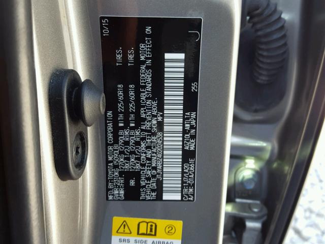 JTJYARBZ4G2024538 - 2016 LEXUS NX 200T GRAY photo 10