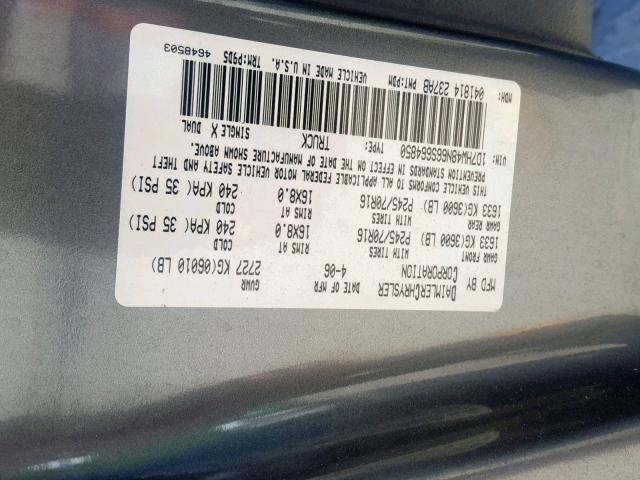 1D7HW48N66S664850 - 2006 DODGE DAKOTA QUA GRAY photo 10