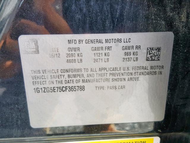 1G1ZG5E75CF365788 - 2012 CHEVROLET MALIBU LTZ 黑色 照片 10