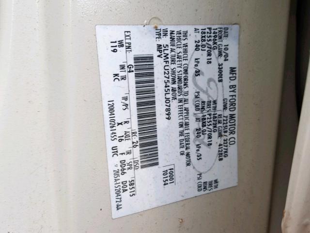 5LMFU27545LJ07899 - 2005 LINCOLN NAVIGATOR 米色 照片 10