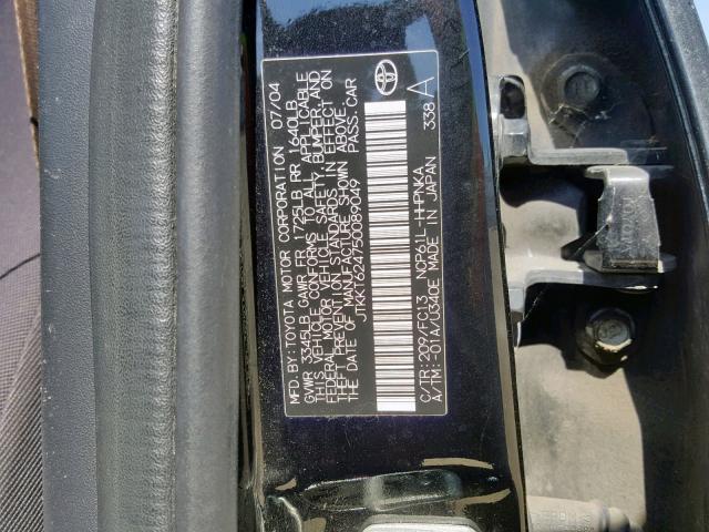 JTKKT624750089049 - 2005 TOYOTA SCION XA BLACK photo 10