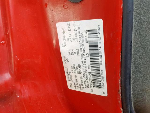 1D7HU18277S173408 - 2007 DODGE RAM 1500 S RED photo 10