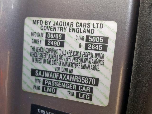 SAJWA0FAXAHR55870 - 2010 JAGUAR XF LUXURY GRAY photo 10