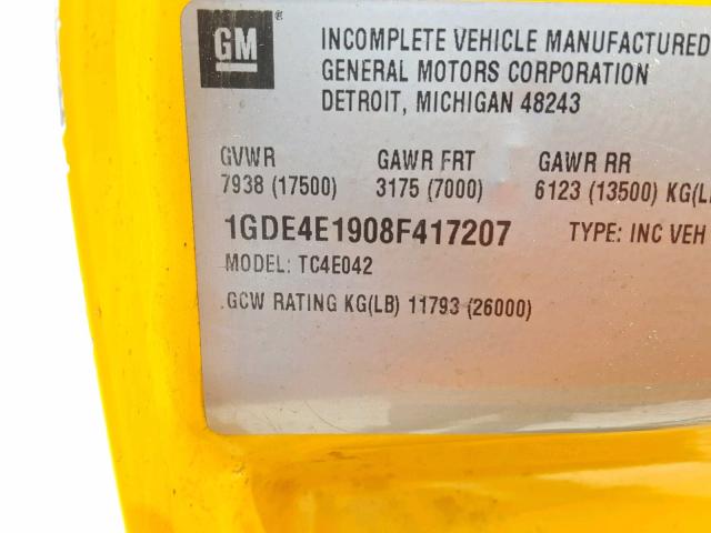 1GDE4E1908F417207 - 2008 GMC C4500 C4E0 YELLOW photo 10