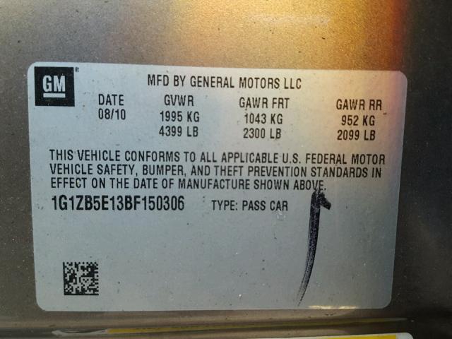 1G1ZB5E13BF150306 - 2011 CHEVROLET MALIBU LS GOLD photo 10