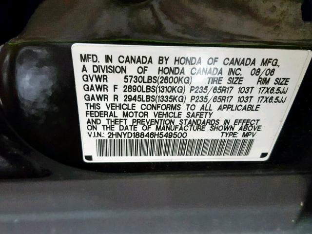 2HNYD18846H549500 - 2006 ACURA MDX TOURIN BLACK photo 10