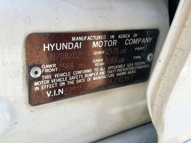 KMHFU45E92A210387 - 2002 HYUNDAI XG 350 WHITE photo 10