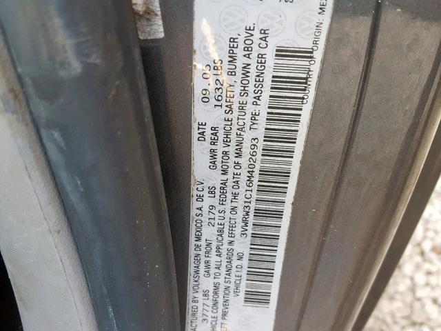 3VWRW31C16M402693 - 2006 VOLKSWAGEN NEW BEETLE Boz foto 10