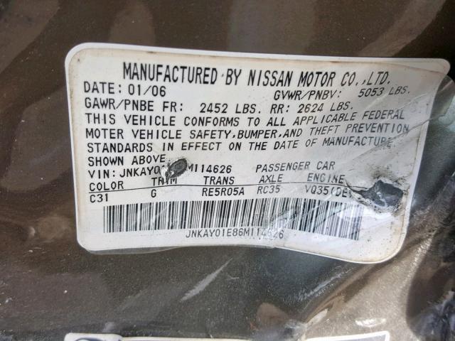 JNKAY01E86M114626 - 2006 INFINITI M35 BASE BROWN photo 10