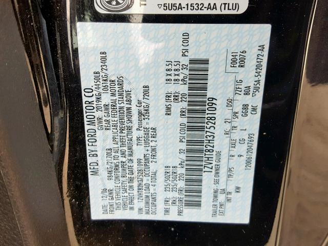 1ZVHT82H375281099 - 2007 FORD MUSTANG GT BLACK photo 10