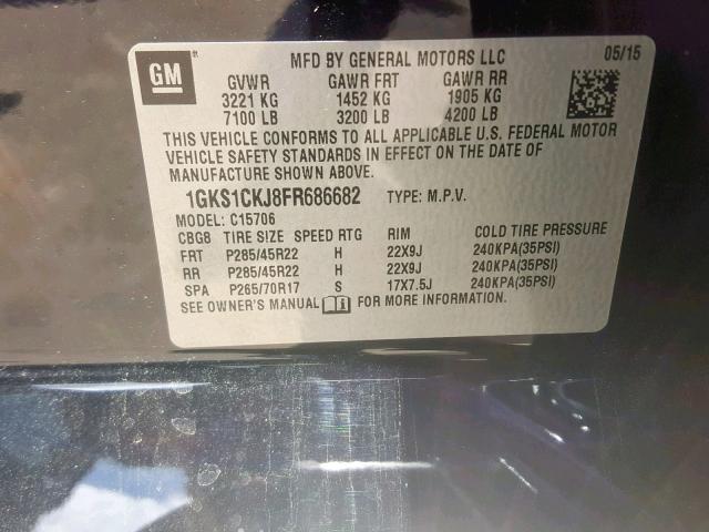 1GKS1CKJ8FR686682 - 2015 GMC YUKON DENA BLACK photo 10