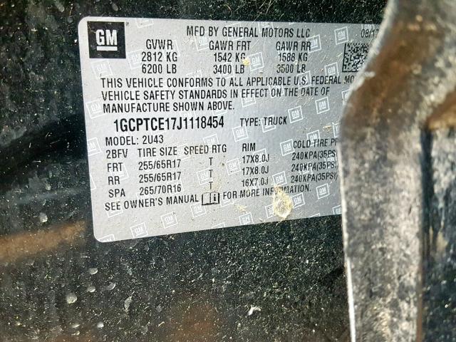 1GCPTCE17J1118454 - 2018 CHEVROLET COLORADO L BLACK photo 10