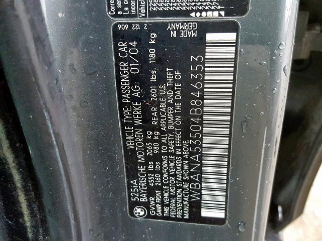 WBANA53504B846353 - 2004 BMW 525 I BLACK photo 10