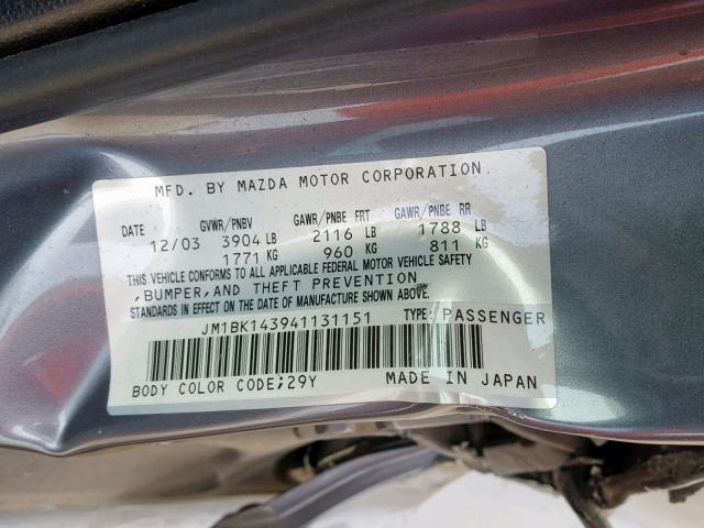 JM1BK143941131151 - 2004 MAZDA 3 HATCHBAC GRAY photo 10