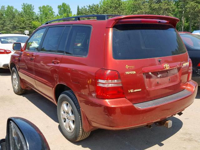 JTEHF21AX20082709 - 2002 TOYOTA HIGHLANDER RED photo 3